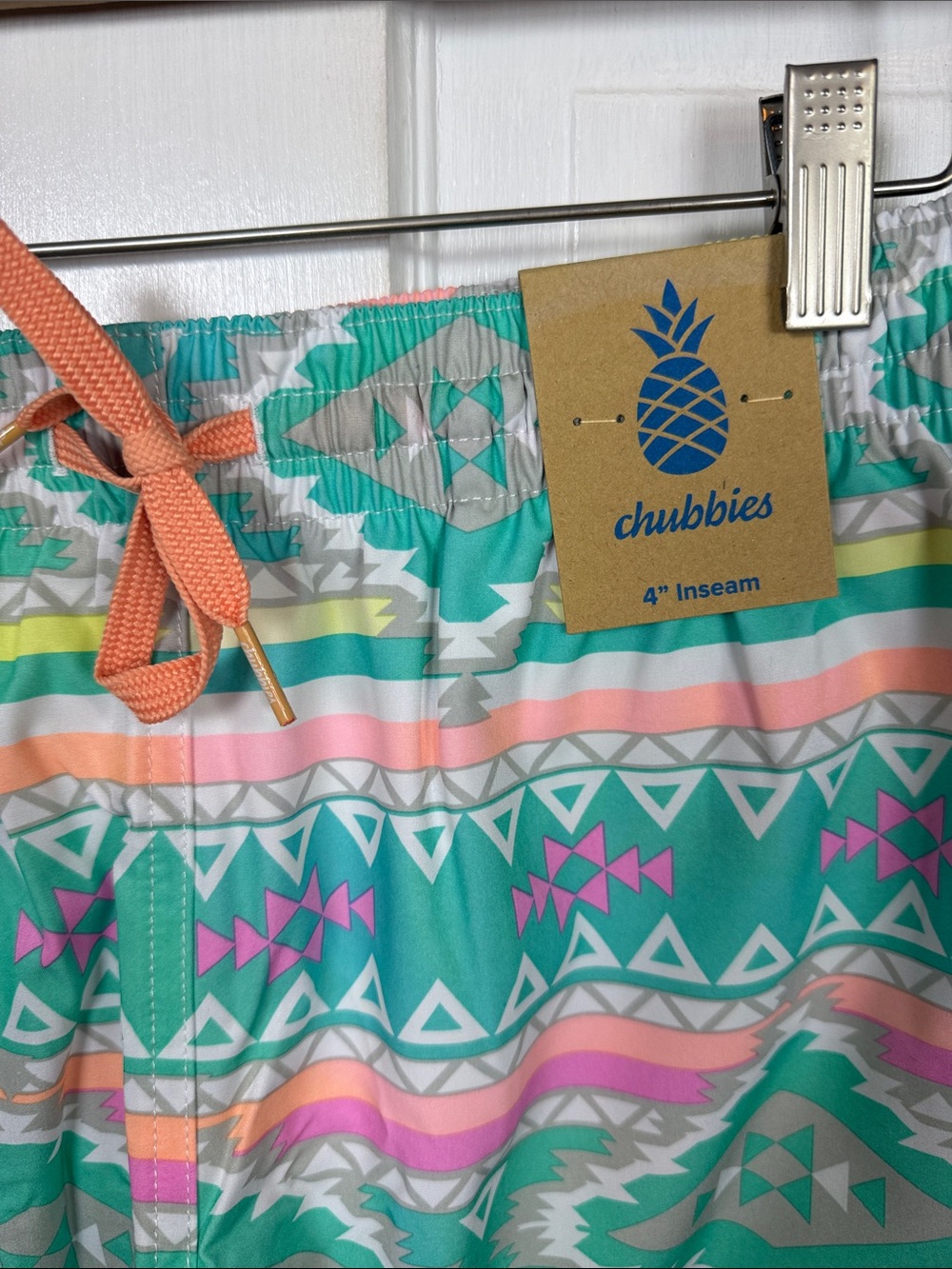Chubbies The En Fuegos Classic 4” Swim Trunks  in Teal Geometric M-390 Sz M - Picture 6 of 11